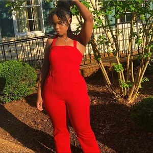 Red Jean Jumpsuit